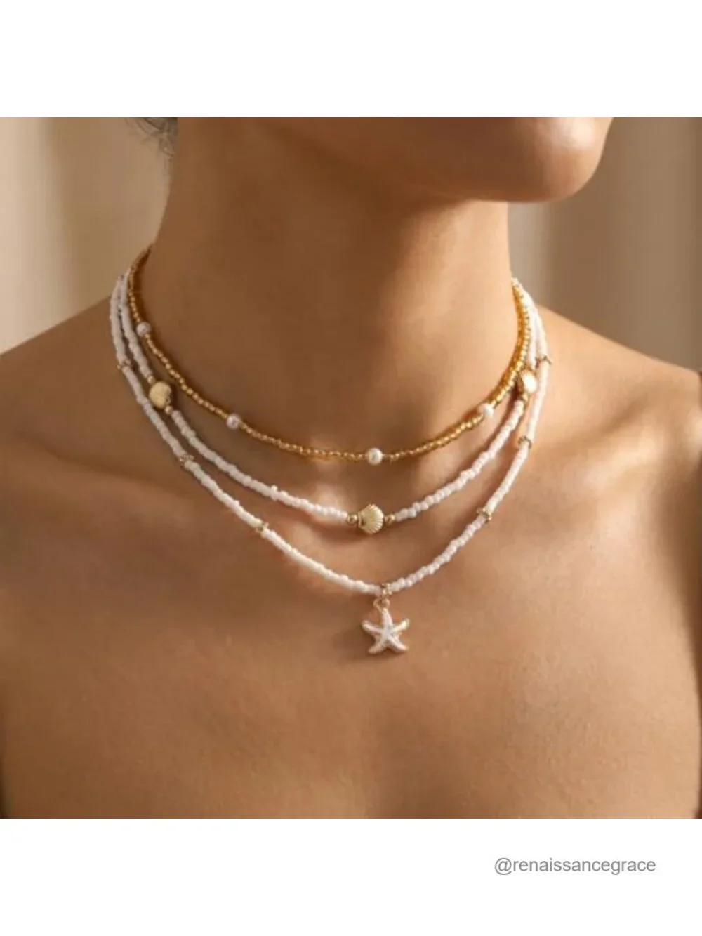 Natural Shell Necklace for Women Pearl Beaded Starfish Pendant Adjustable Boho